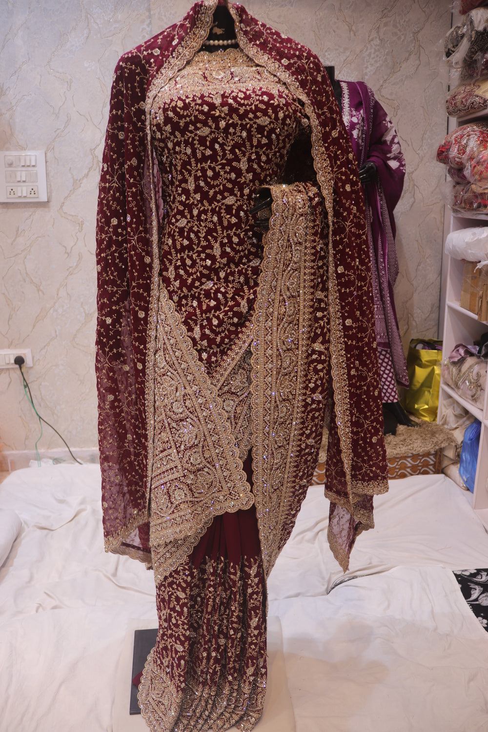 "The Dark Burgundy" Vol 2 Bridal Saree with Veil