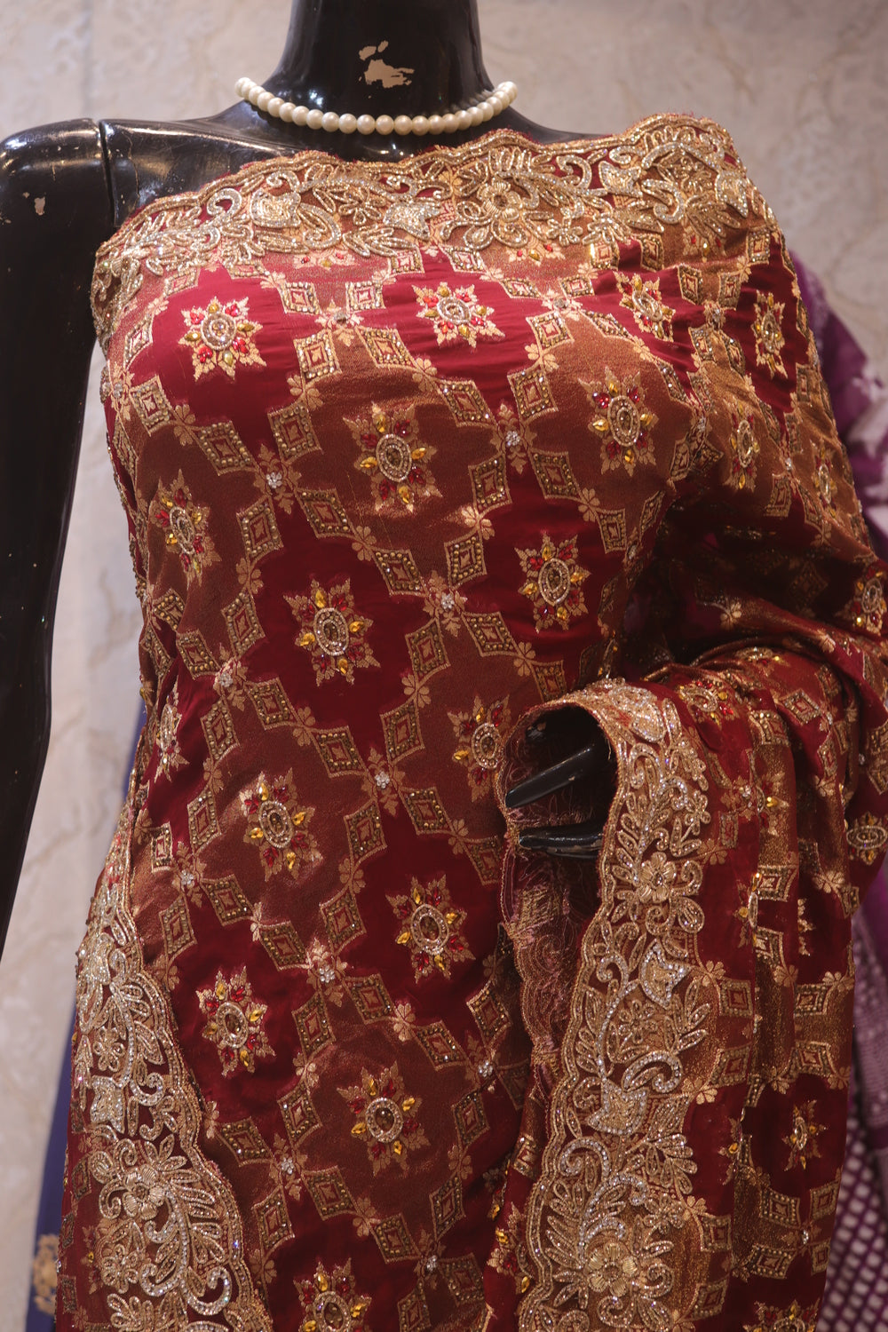 "The Regal Maroon" Premium Heavy Bridal Wedding Wear Handcrafted Banarasi Chiffon