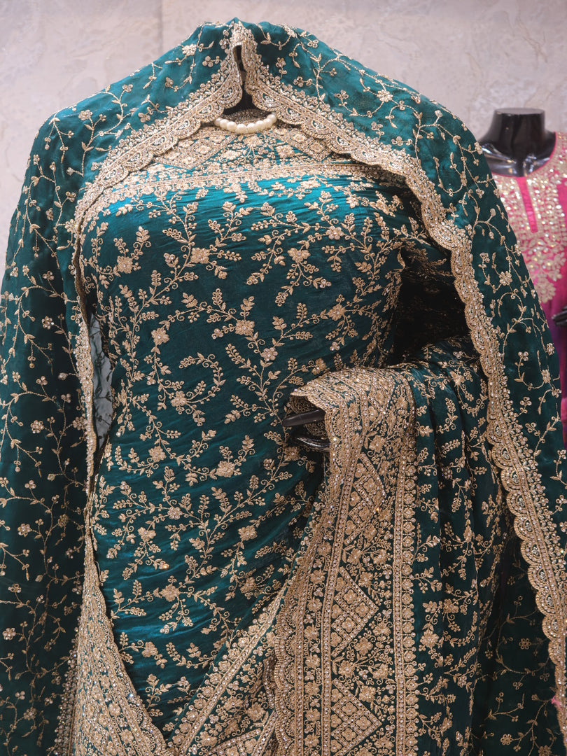 “The Peacock Blue” Premium Designer Saree with Veil