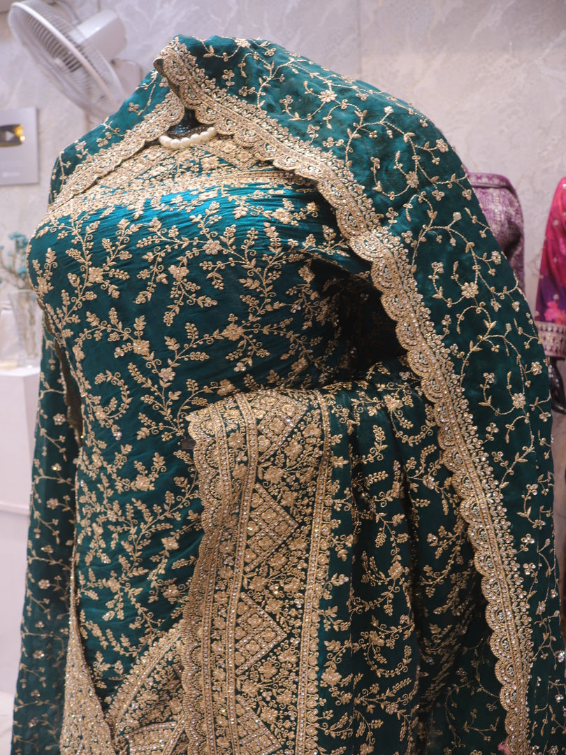 “The Peacock Blue” Premium Designer Saree with Veil