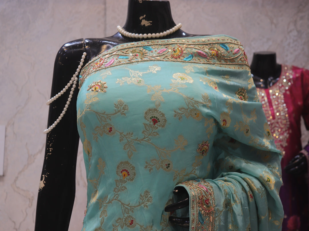 “The Uranian Blue” Premium Antique Hand-Crafted Banarasi Silk Saree