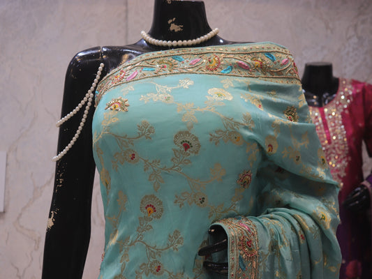 “The Uranian Blue” Premium Antique Hand-Crafted Banarasi Silk Saree