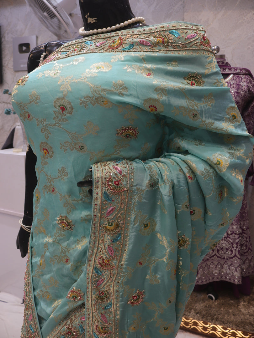 “The Uranian Blue” Premium Antique Hand-Crafted Banarasi Silk Saree