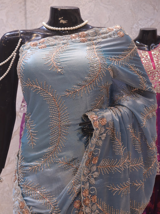 “The Turkish Blue” Premium Designer Saree