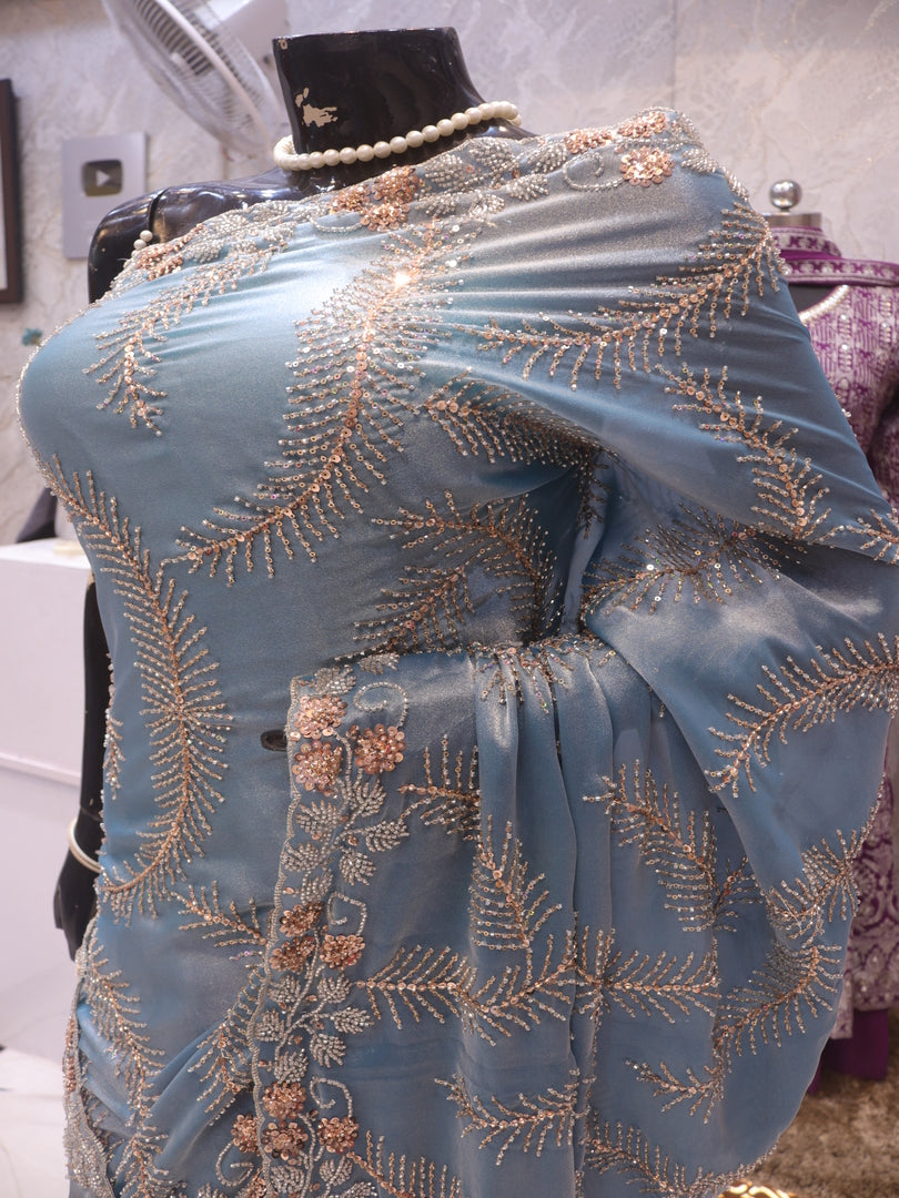 “The Turkish Blue” Premium Designer Saree