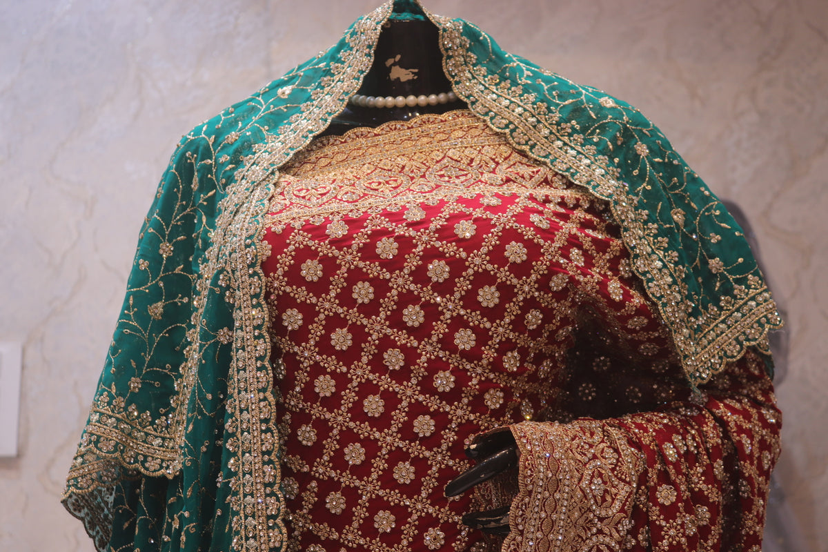 "The Royal Raspberry" Georgette Bridal Saree with Veil