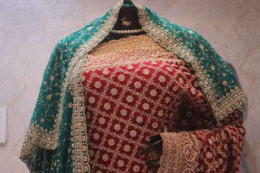 "The Royal Raspberry" Georgette Bridal Saree with Veil