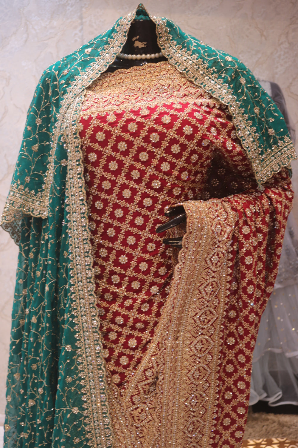 "The Royal Raspberry" Georgette Bridal Saree with Veil