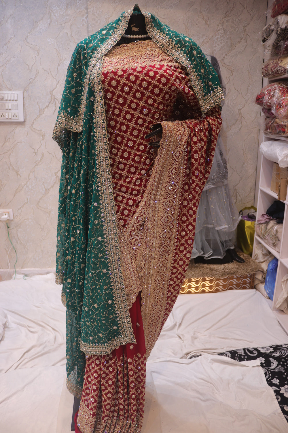 "The Royal Raspberry" Georgette Bridal Saree with Veil