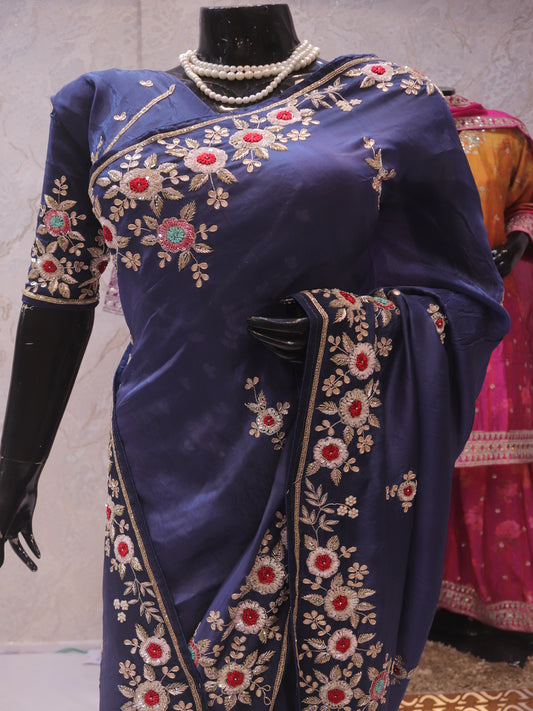 “The Royal Navy Blue” Premium Handcrafted Exquisite Designer Saree