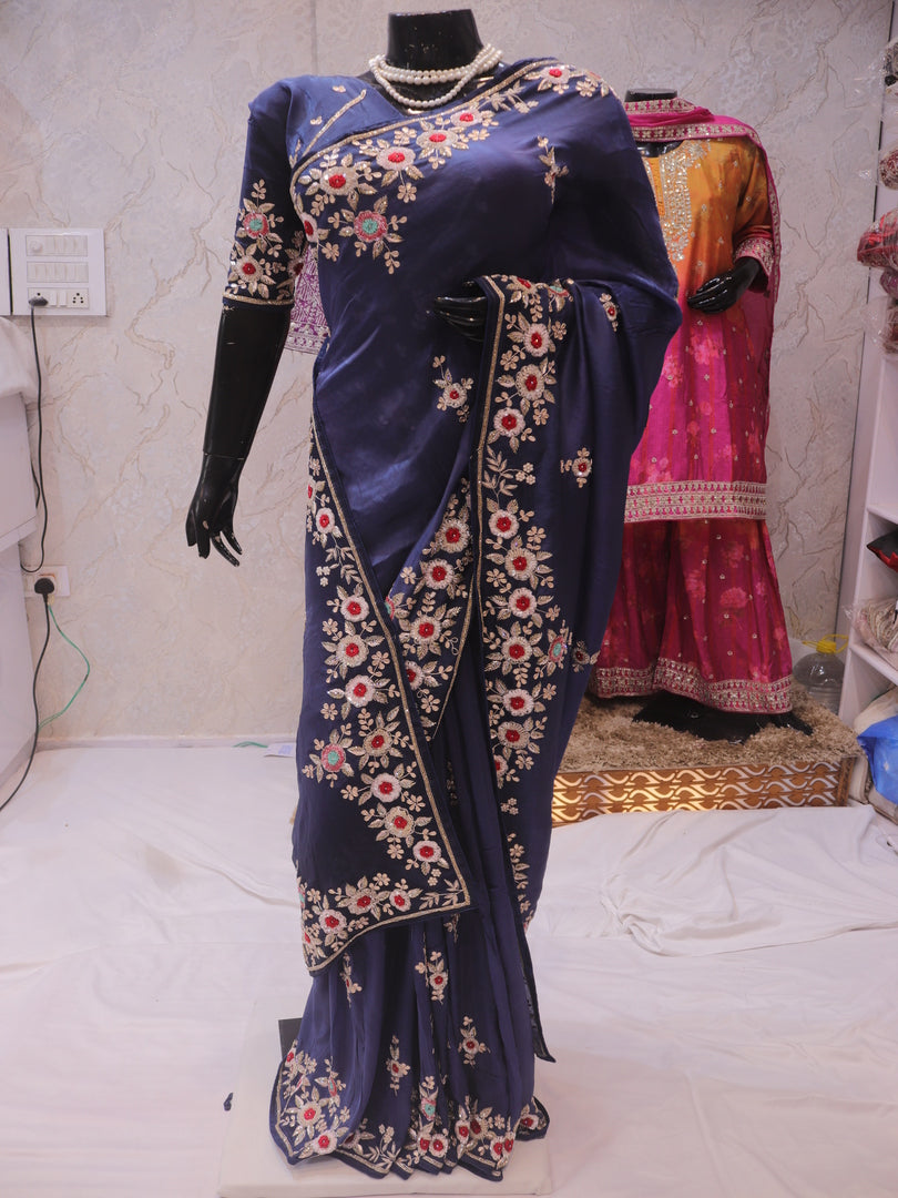 “The Royal Navy Blue” Premium Handcrafted Exquisite Designer Saree