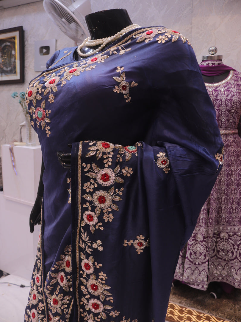 “The Royal Navy Blue” Premium Handcrafted Exquisite Designer Saree