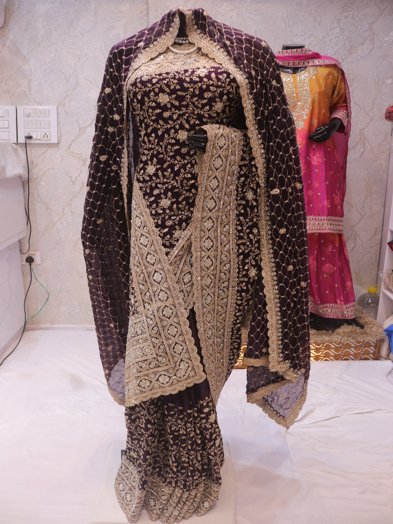 “The Royal Wine” Premium Designer Saree with Veil