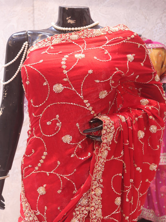 “The Crimson Red” Premium Designer Saree