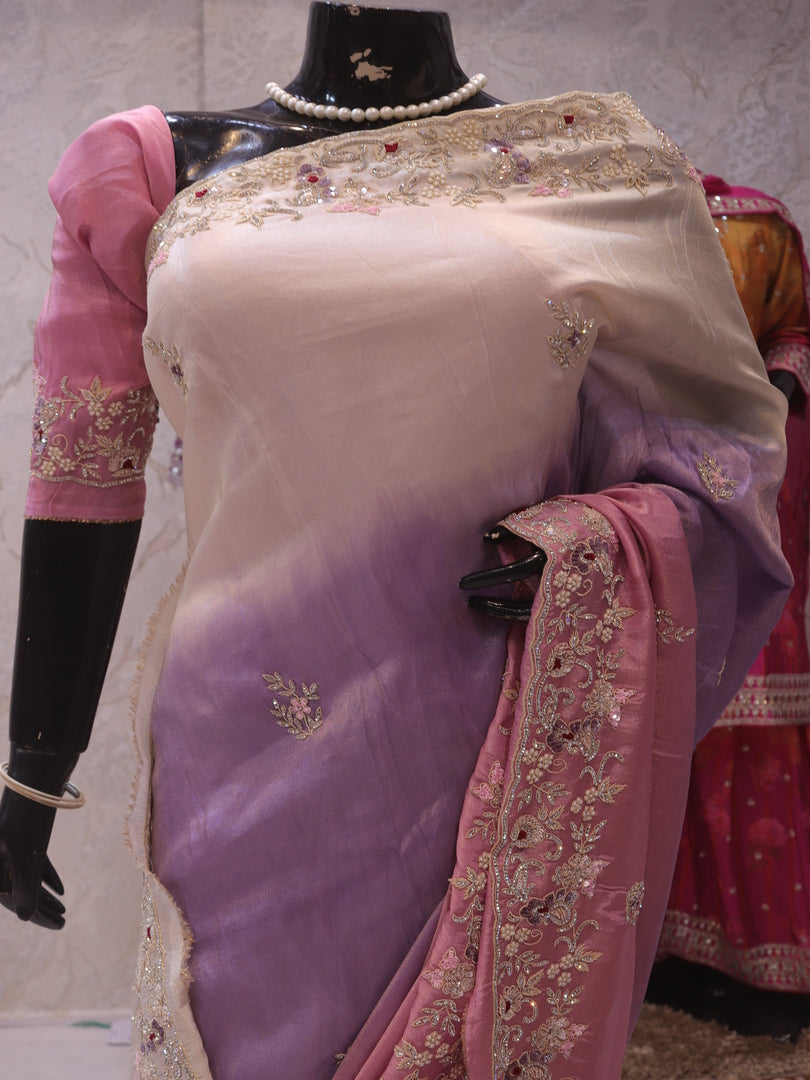 “The Exquisite Lavender, Pink & Cream” Premium Designer Saree