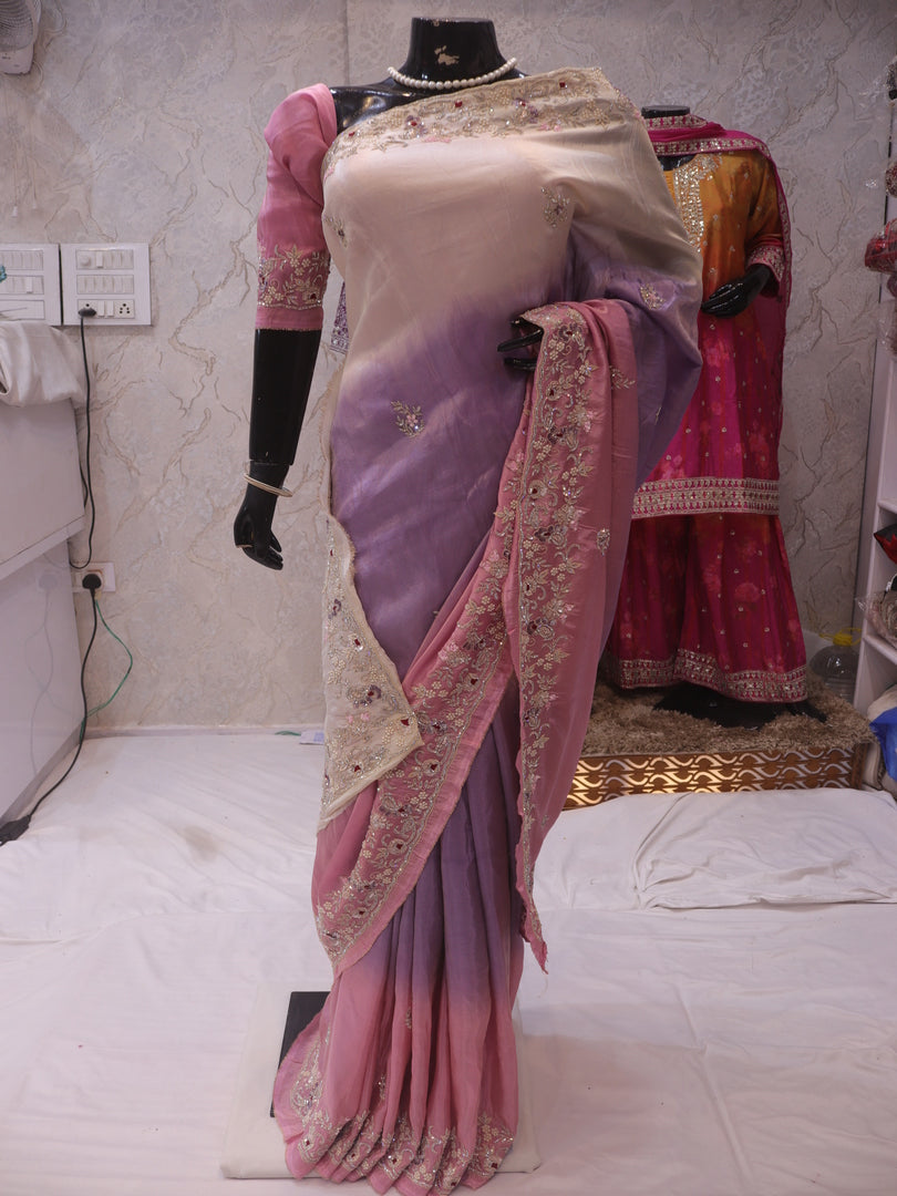 “The Exquisite Lavender, Pink & Cream” Premium Designer Saree