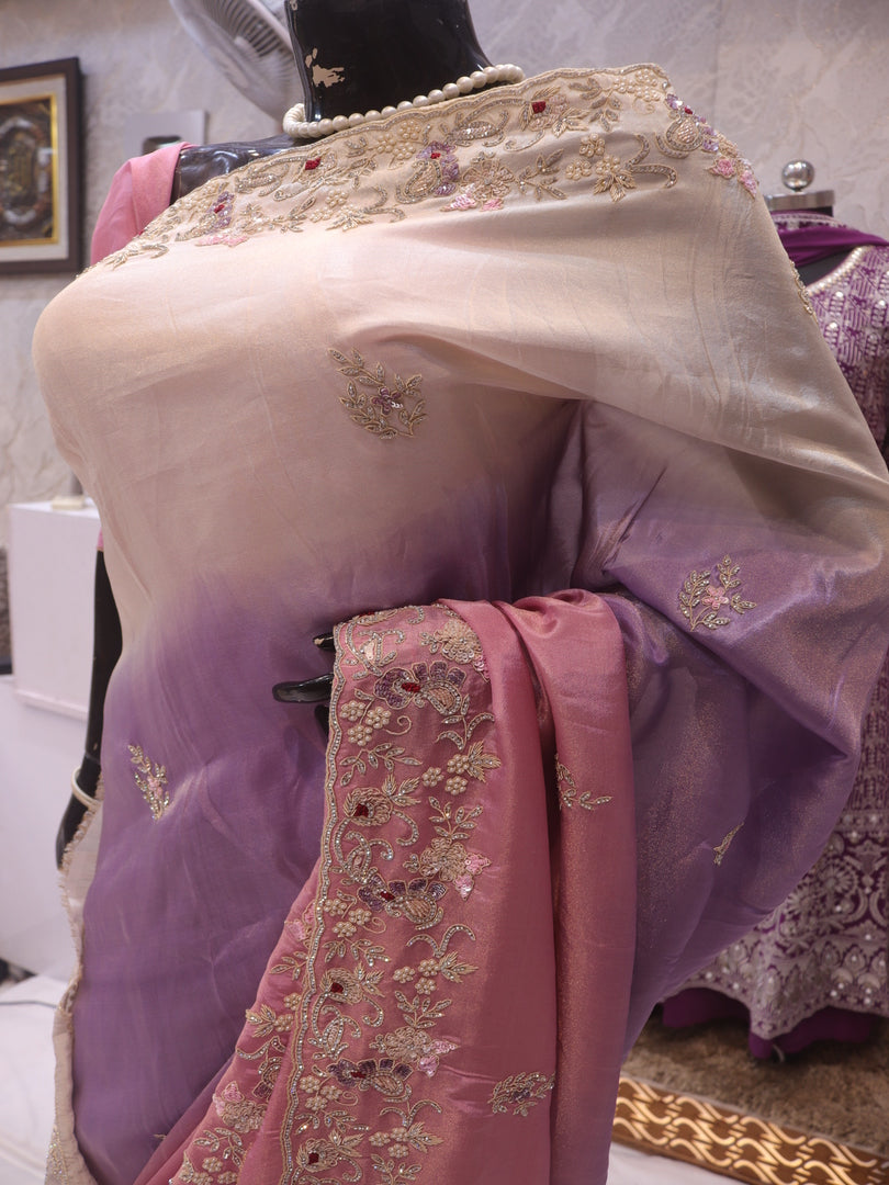 “The Exquisite Lavender, Pink & Cream” Premium Designer Saree