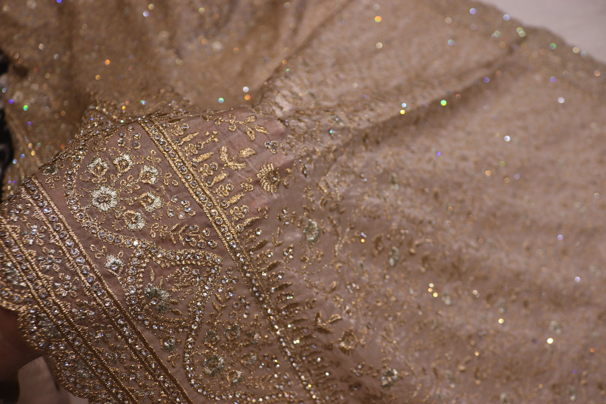 "The Royal Champagne" Premium Designer Wedding Wear Saree With Veil
