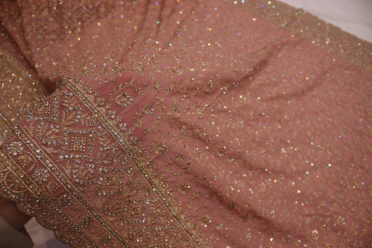"The Royal Dusty Rose" Premium Designer Saree with Veil