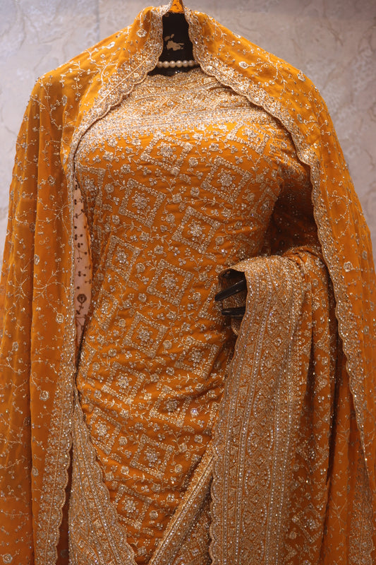"The Royal Yellow" Premium Designer Saree with Veil