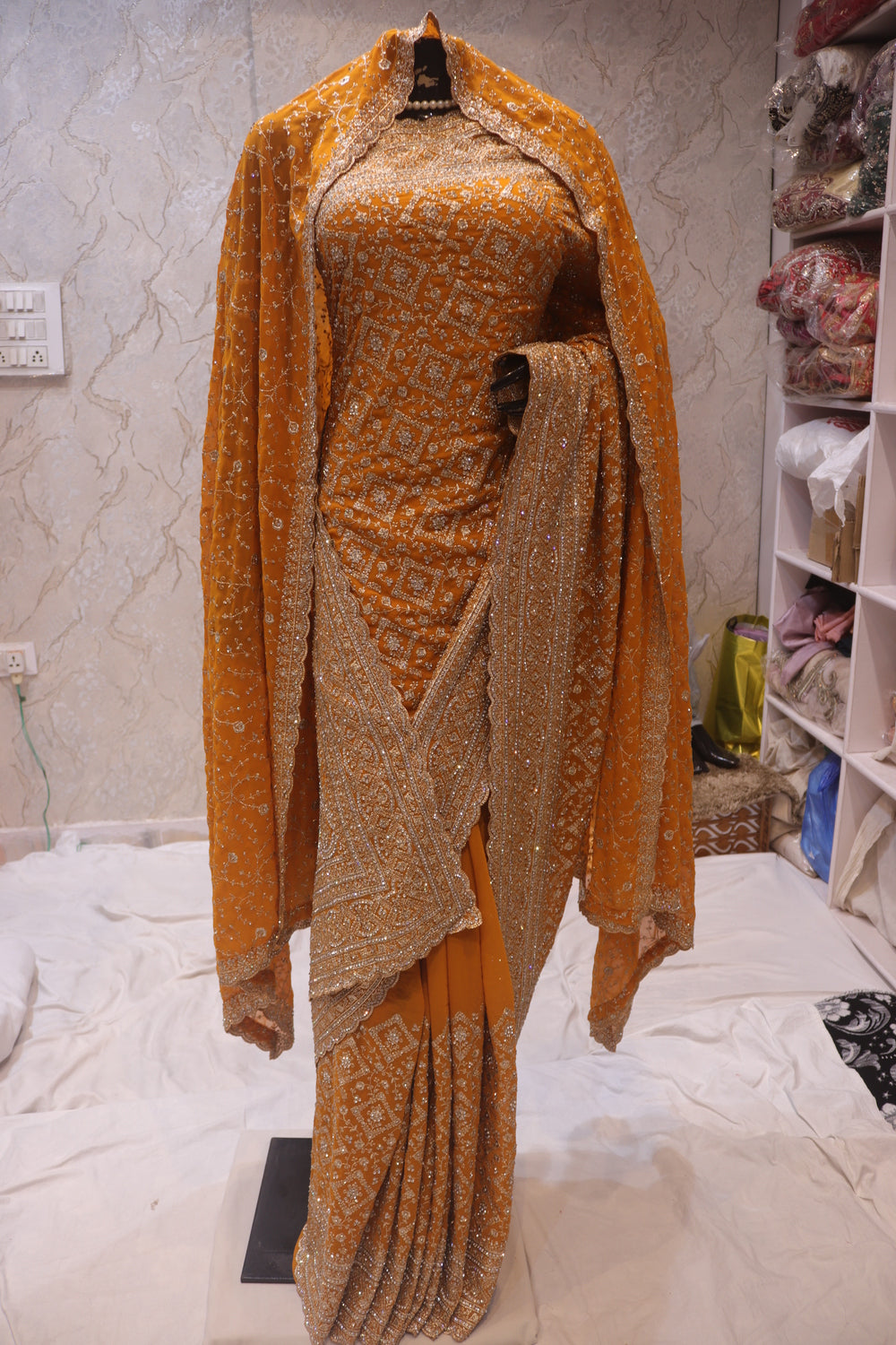 "The Royal Yellow" Premium Designer Saree with Veil