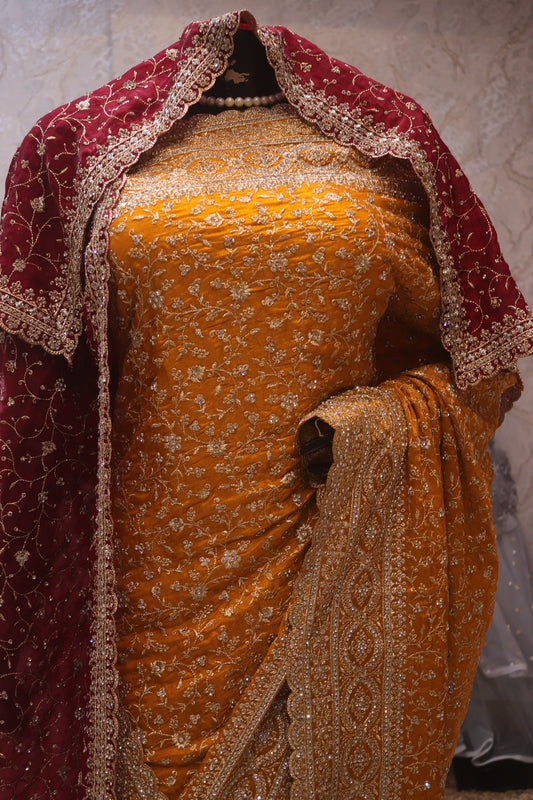 "The Mustard Yellow" Premium Designer Saree with Veil