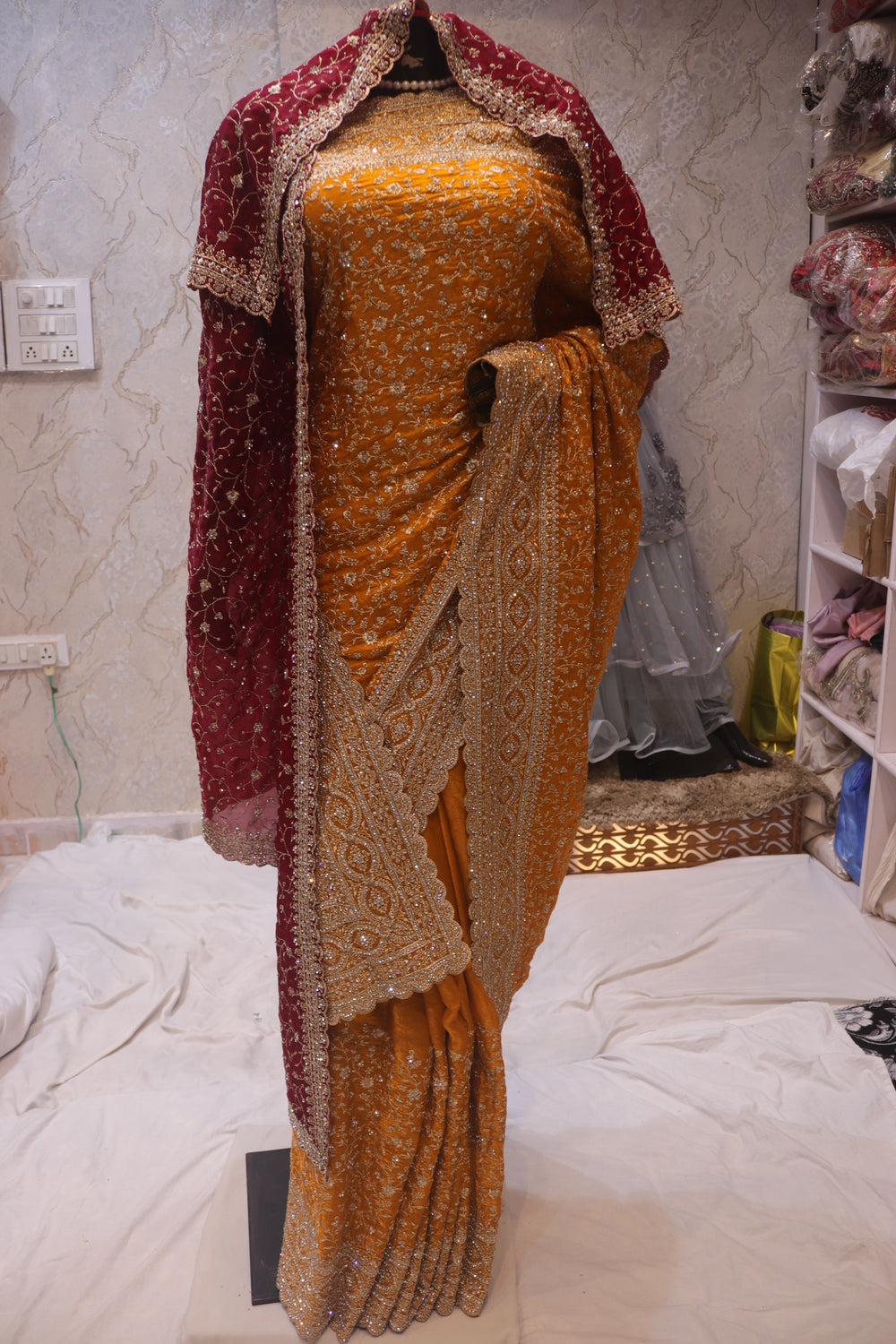 "The Mustard Yellow" Premium Designer Saree with Veil