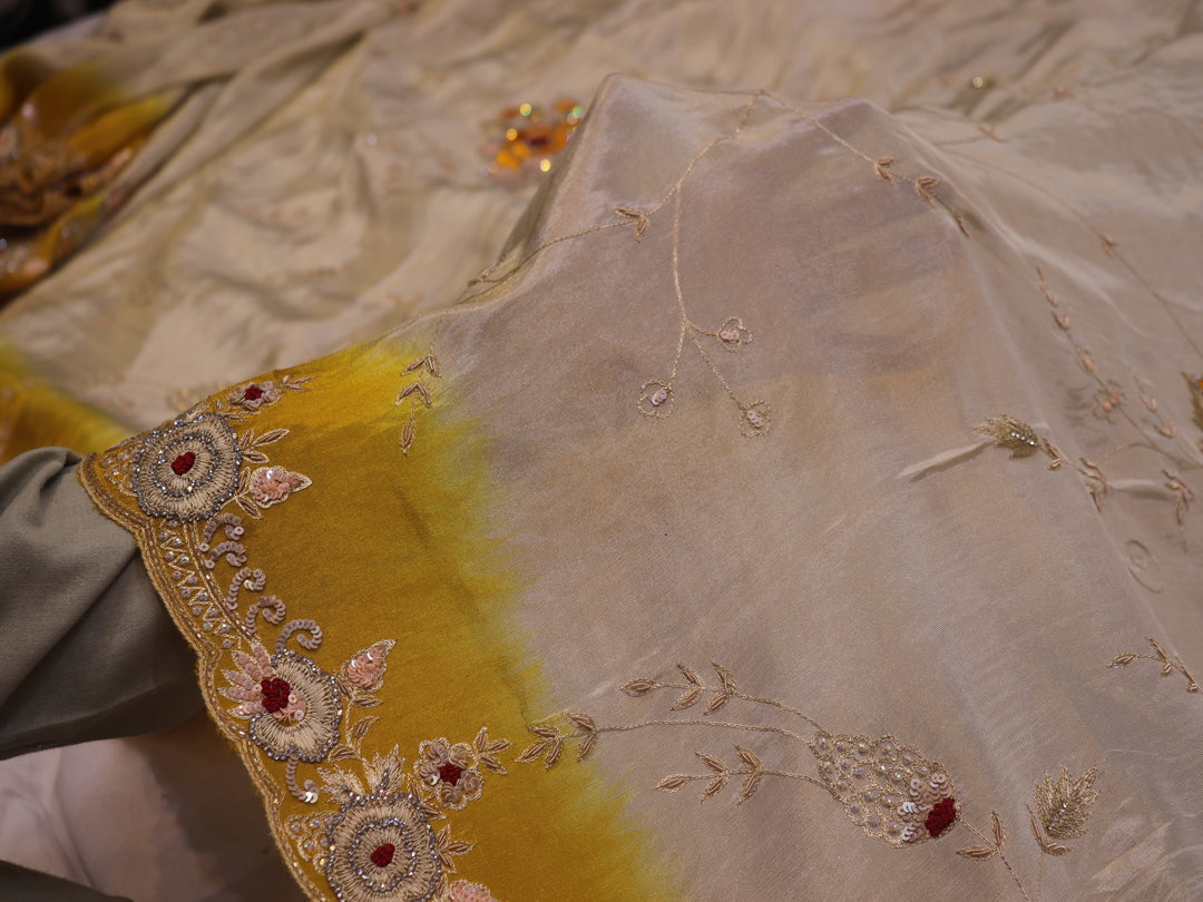 “The Exquisite Yellow & Cream” Premium Designer Saree