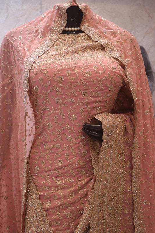 "The Royal Dusty Rose" Premium Designer Saree with Veil