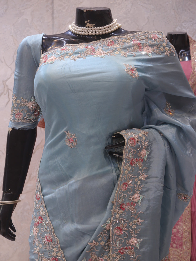 “The Exquisite Turkish Blue” Premium Designer Saree