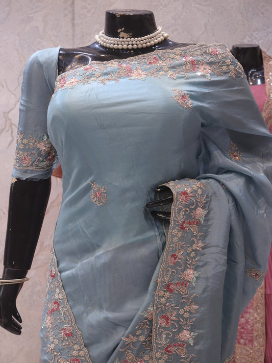 “The Exquisite Turkish Blue” Premium Designer Saree