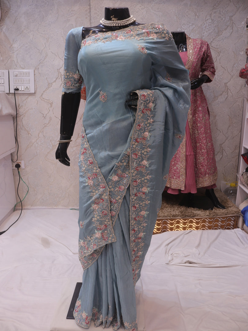 “The Exquisite Turkish Blue” Premium Designer Saree