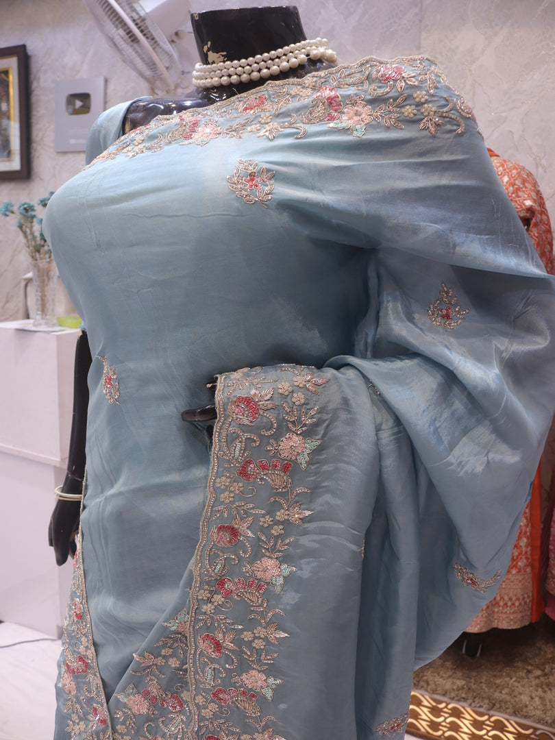 “The Exquisite Turkish Blue” Premium Designer Saree