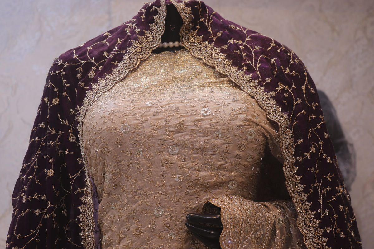 "The Royal Champagne" Premium Designer Wedding Wear Saree With Veil