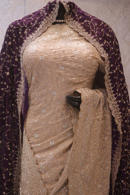 "The Royal Champagne" Premium Designer Wedding Wear Saree With Veil