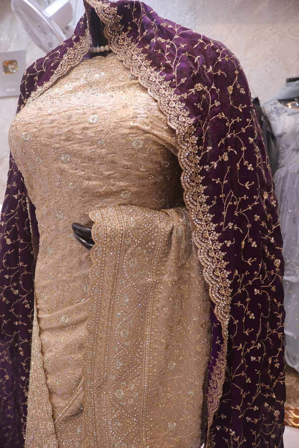 "The Royal Champagne" Premium Designer Wedding Wear Saree With Veil