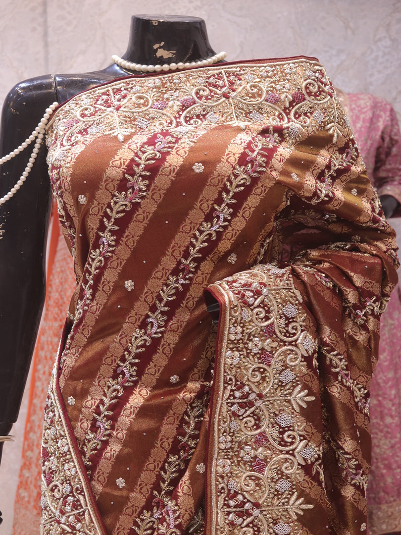 “The Bridal Maroon” Premium Banarasi Chiffon Saree
