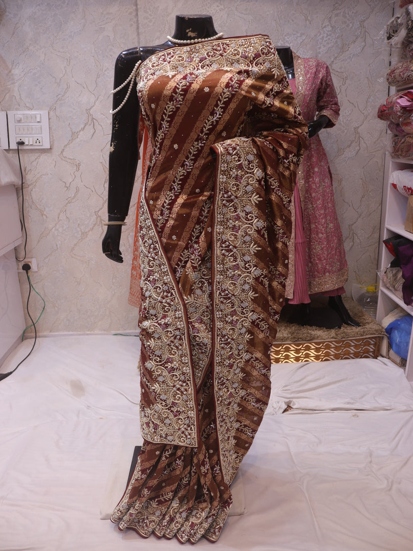 “The Bridal Maroon” Premium Banarasi Chiffon Saree