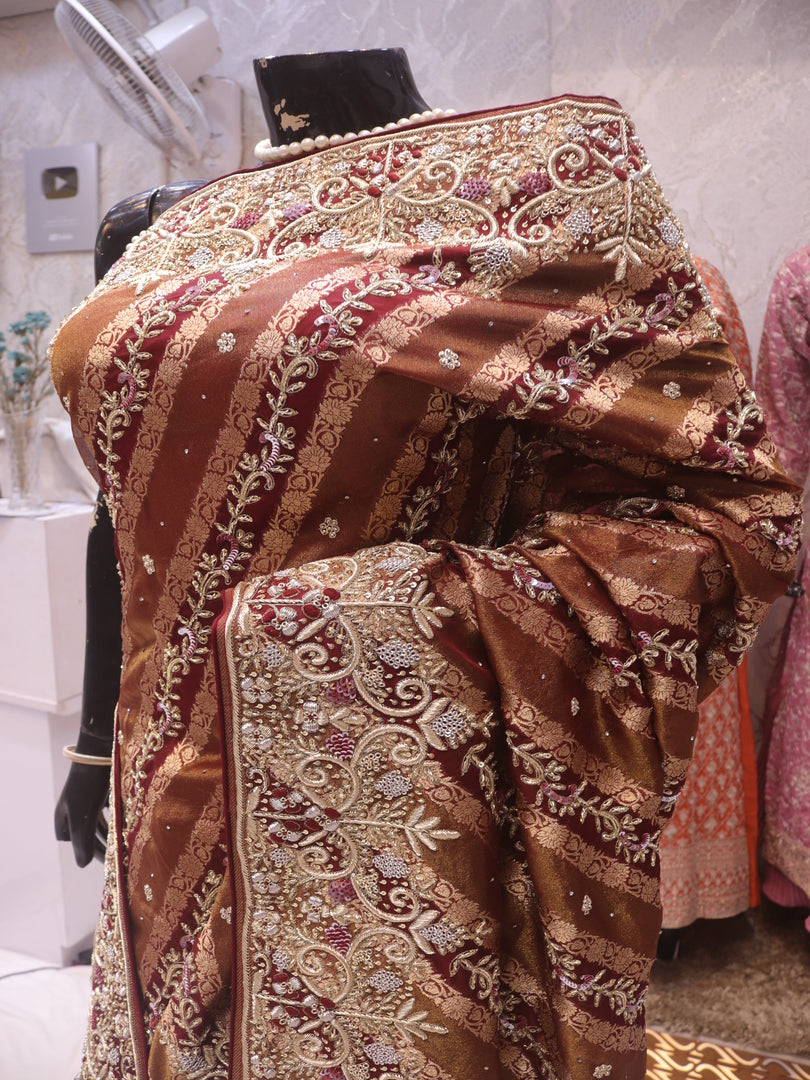 “The Bridal Maroon” Premium Banarasi Chiffon Saree