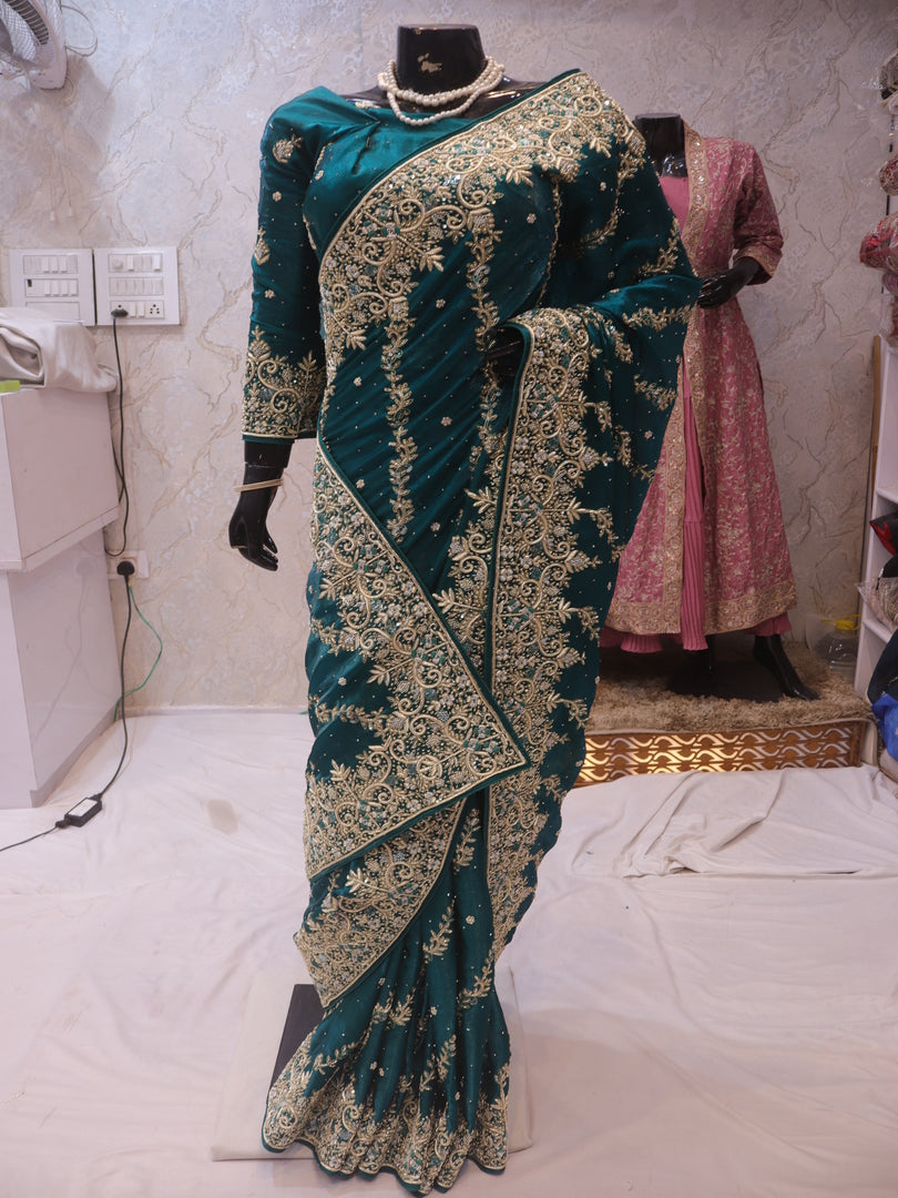 “The Royal Peacock Green” Premium Handcrafted Designer Saree