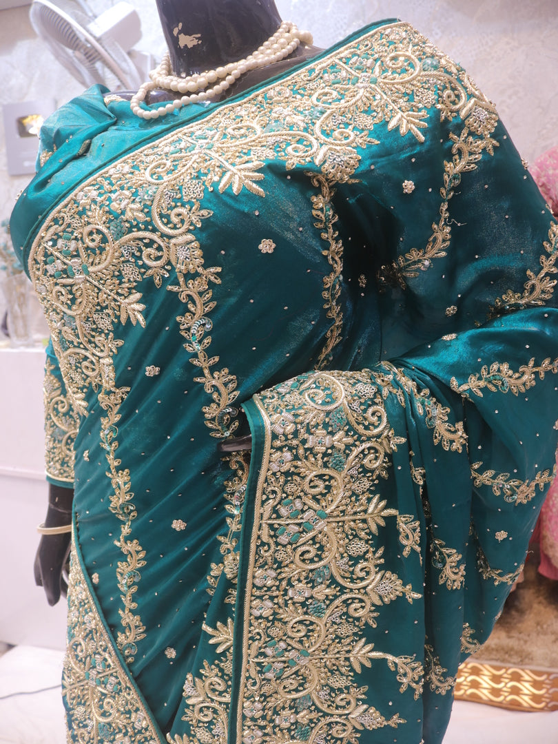 “The Royal Peacock Green” Premium Handcrafted Designer Saree