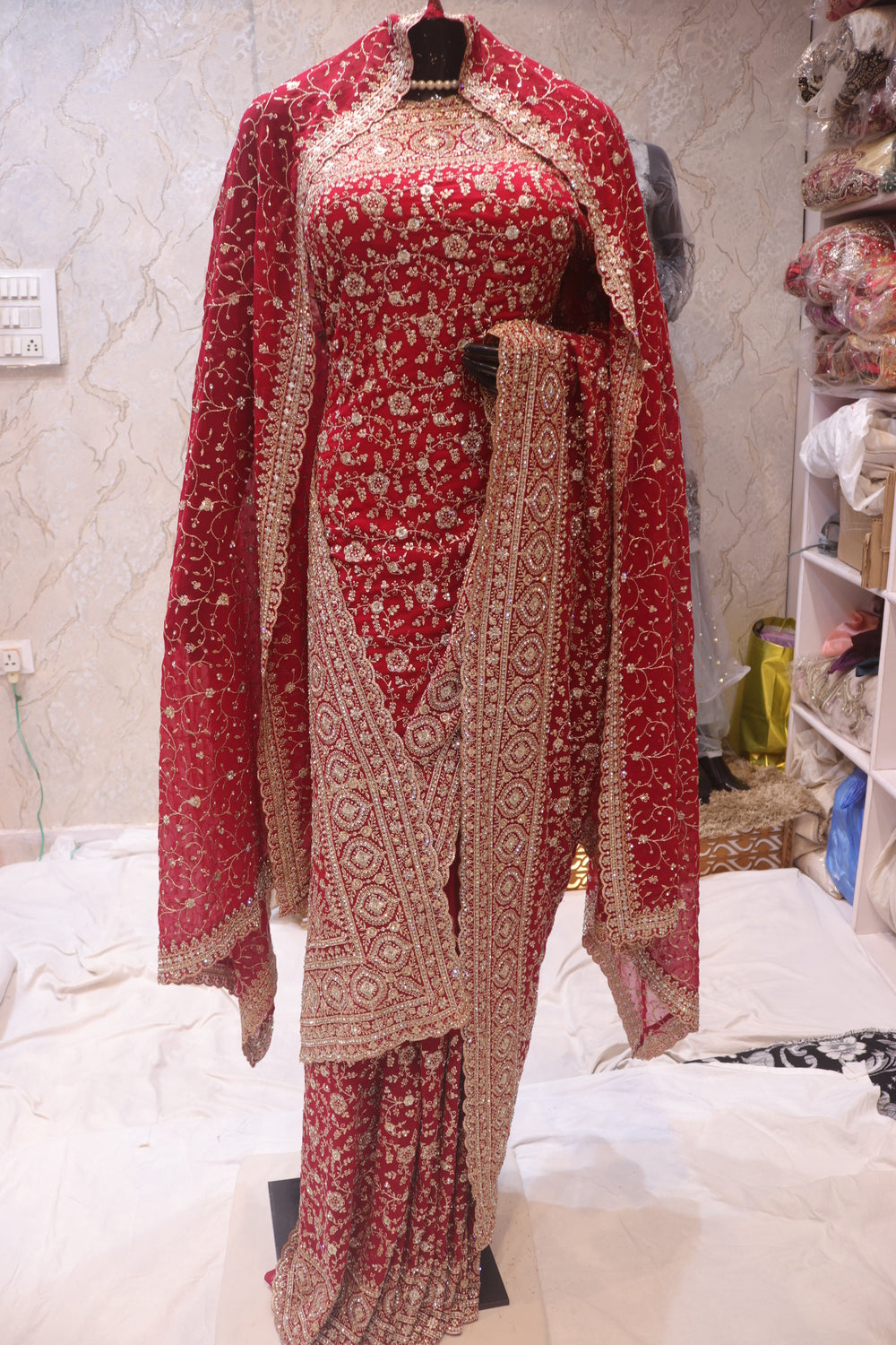 "The Brilliant Raspberry" Premium Designer Saree with Veil
