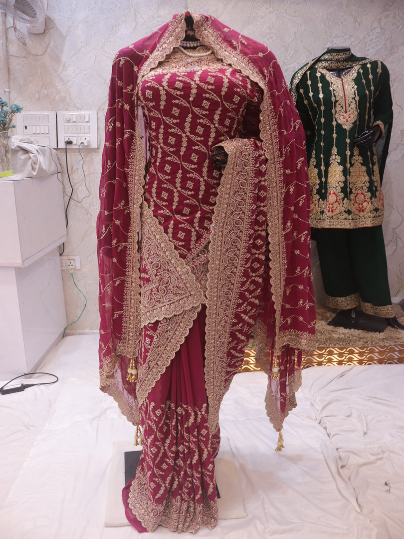 “The Mystic Pink” Premium Designer Saree with Veil