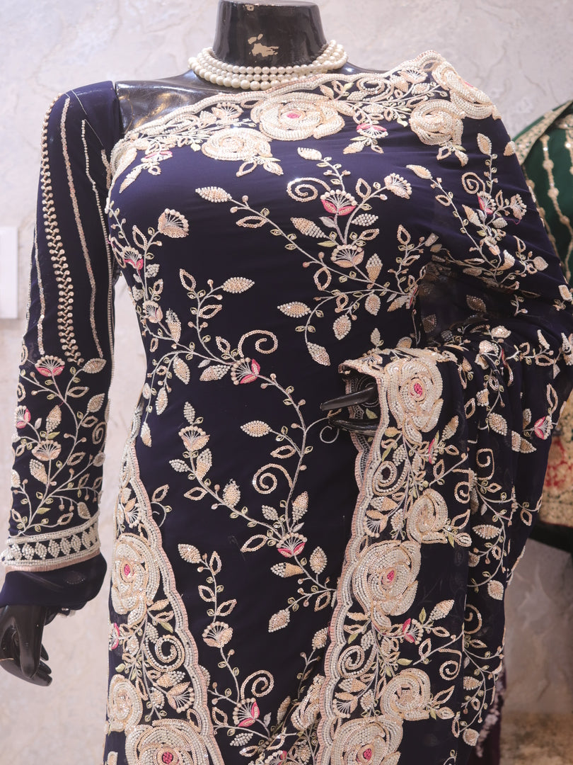 “The Midnight Blue” Premium Designer Saree