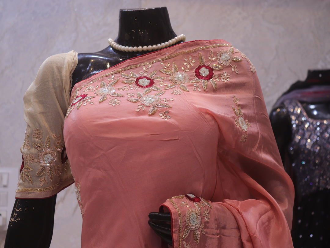 “The Exquisite Royal Salmon Pink” Premium Designer Saree
