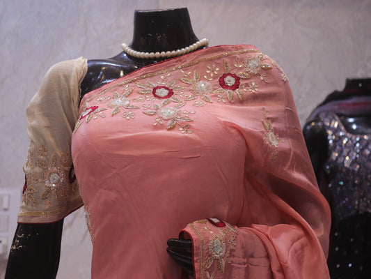 “The Exquisite Royal Salmon Pink” Premium Designer Saree