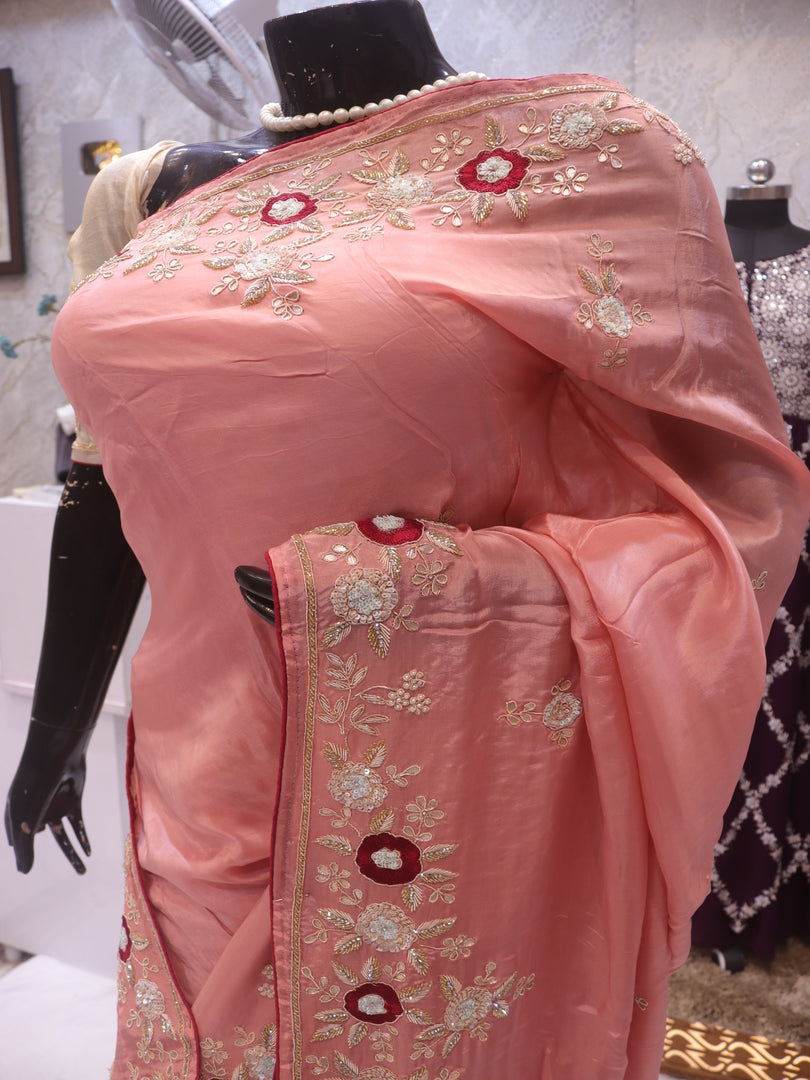 “The Exquisite Royal Salmon Pink” Premium Designer Saree