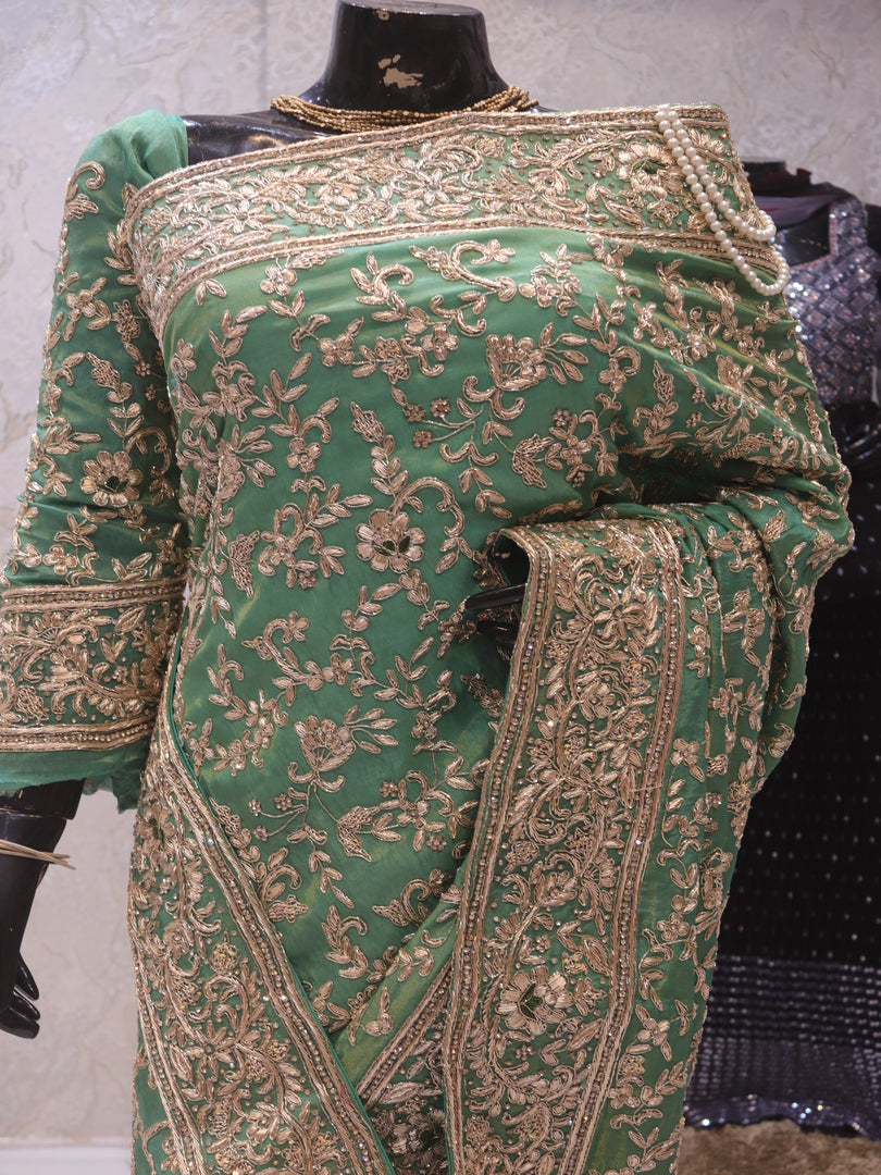 “The Royal Olive Green” Premium Handcrafted Designer Saree
