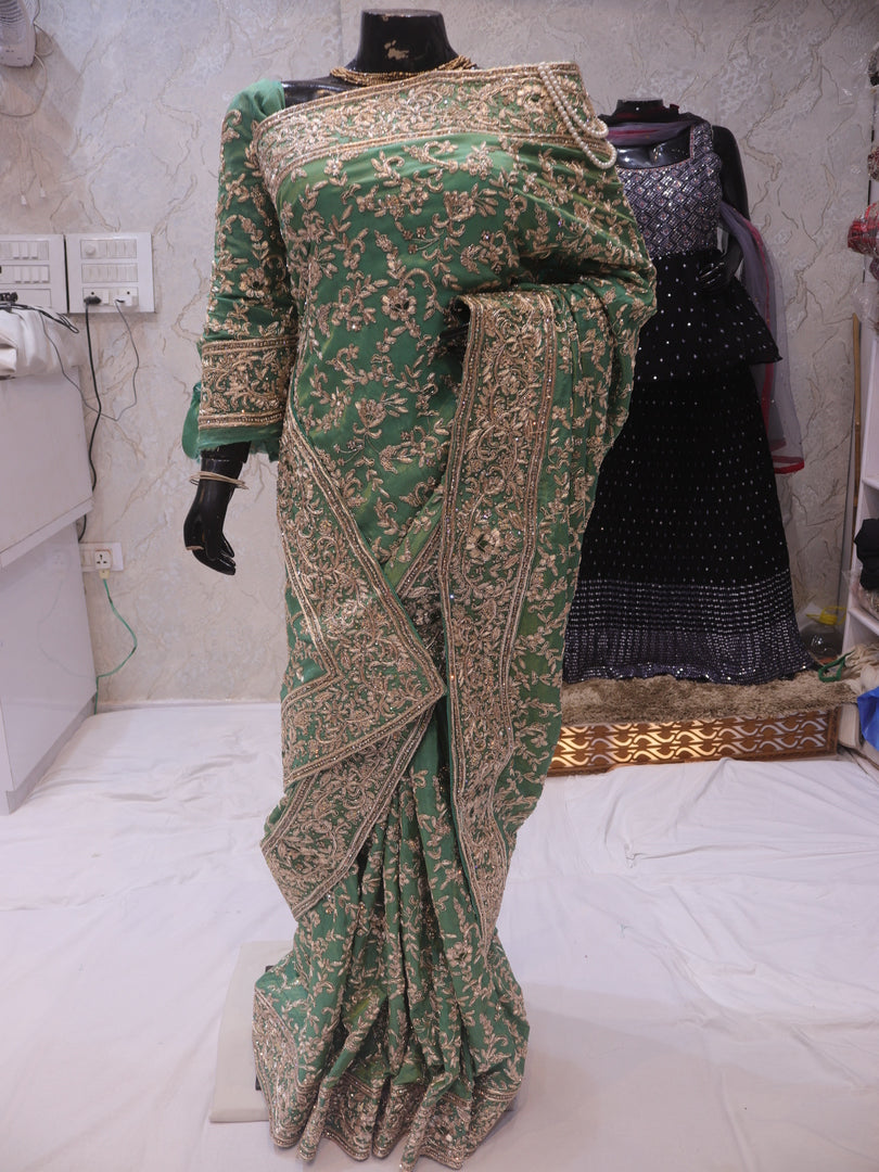 “The Royal Olive Green” Premium Handcrafted Designer Saree