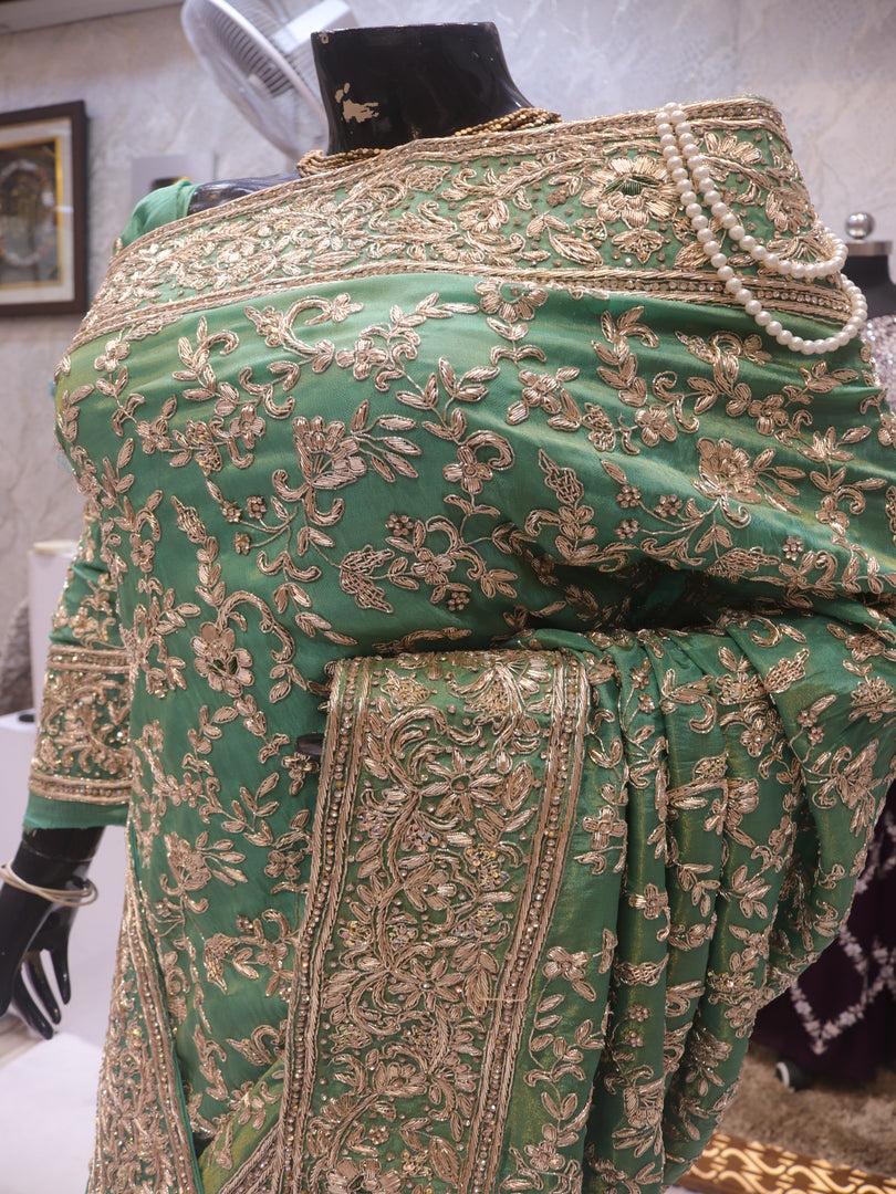 “The Royal Olive Green” Premium Handcrafted Designer Saree